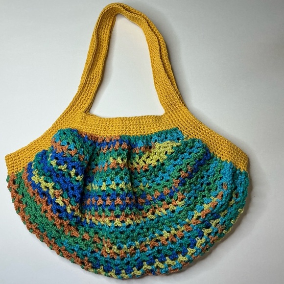 Large Crochet Mesh Market Bag Cotton and Acrylic Handcrafted Handmade Reusable - Picture 11 of 16
